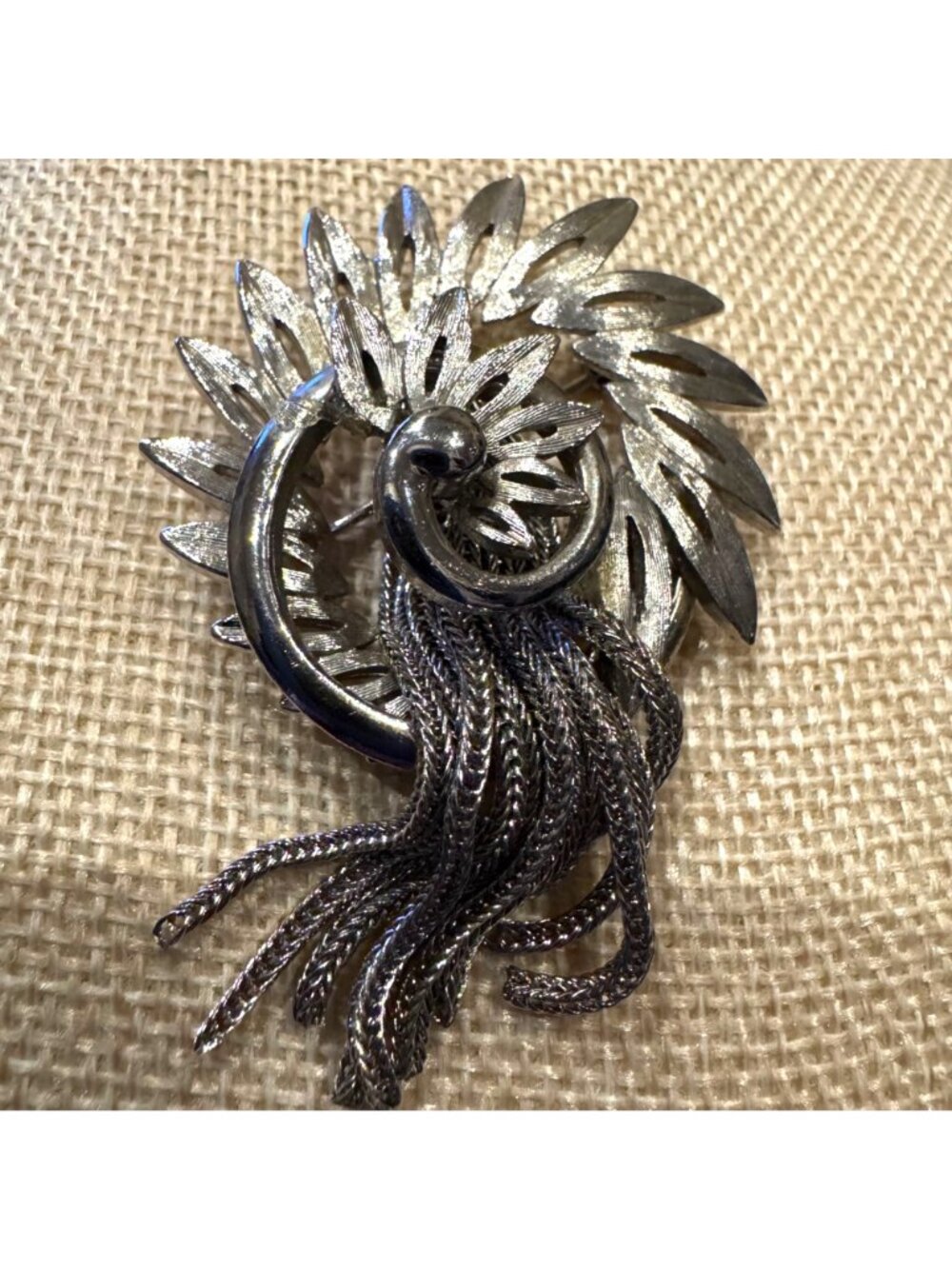 Vintage Park Lane Sunburst Fringe Tassel Brooch Silver Tone Statement Jewelry - Picture 3 of 9